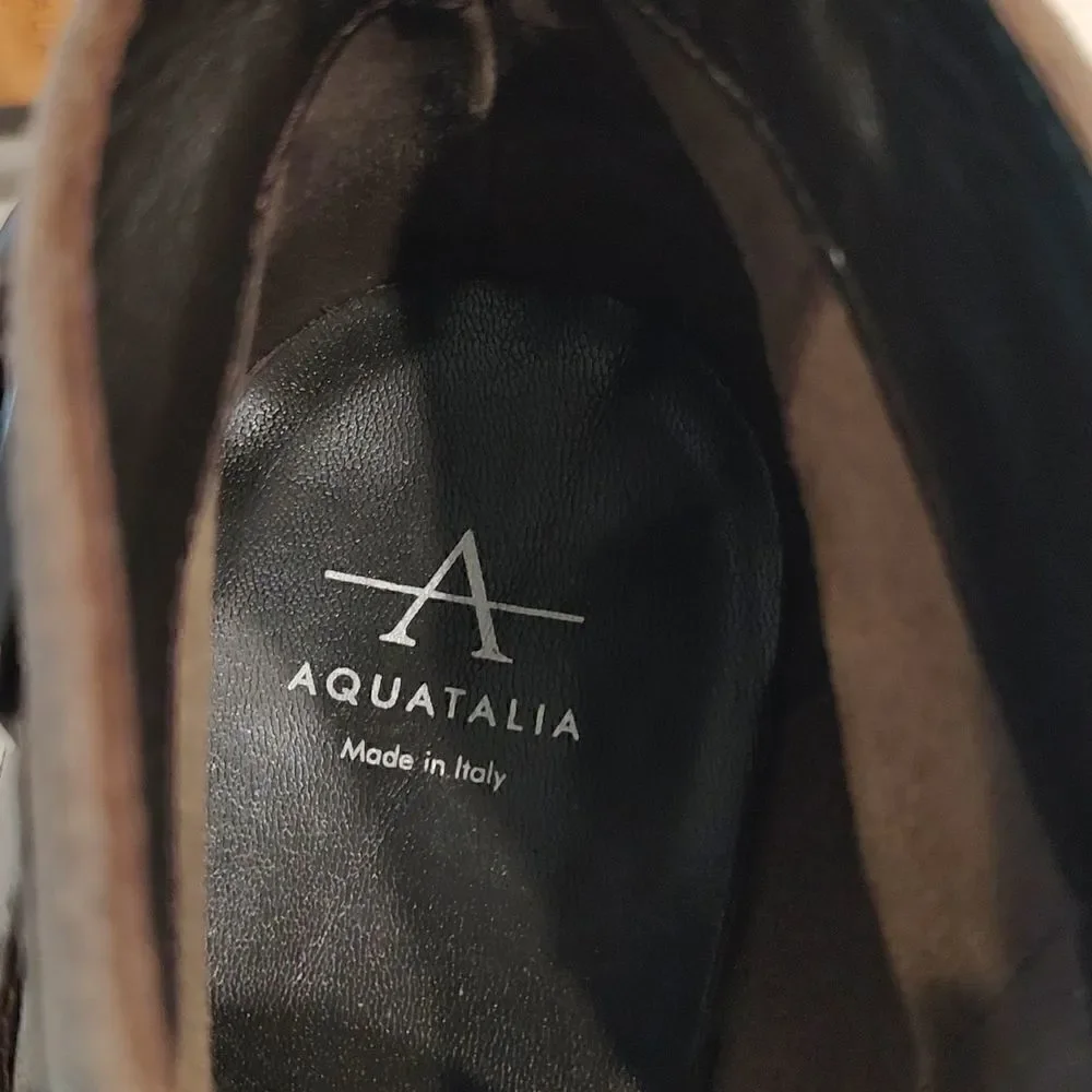 Aquatalia Farin Buckle Strap Side Zip Leather Ankle Booties Brown Suede  Size 8